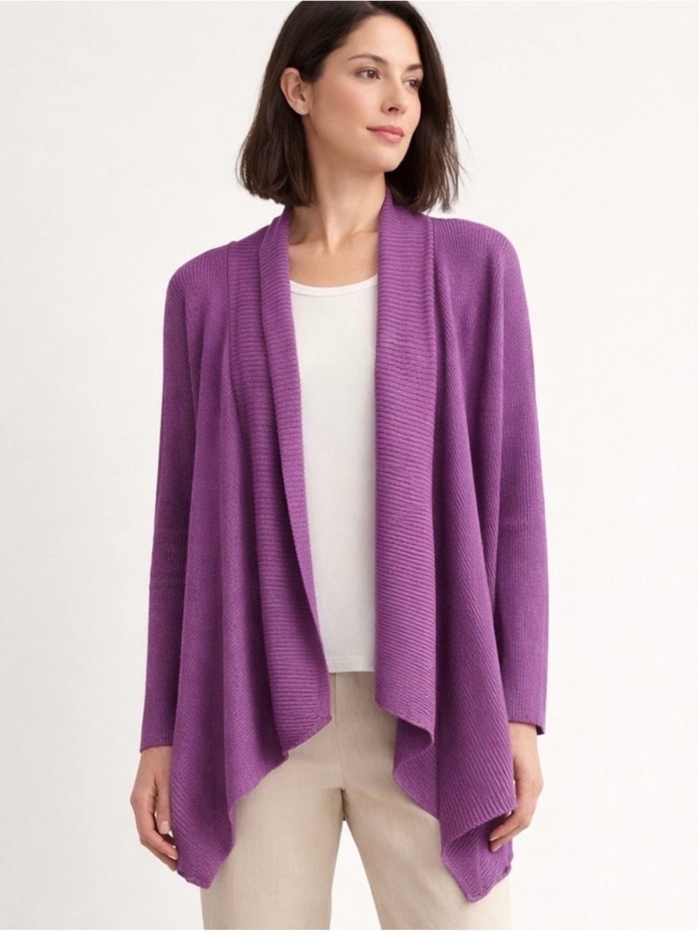 Eileen Fisher Cascading Cardigan 2X Purple Cotton Linen
